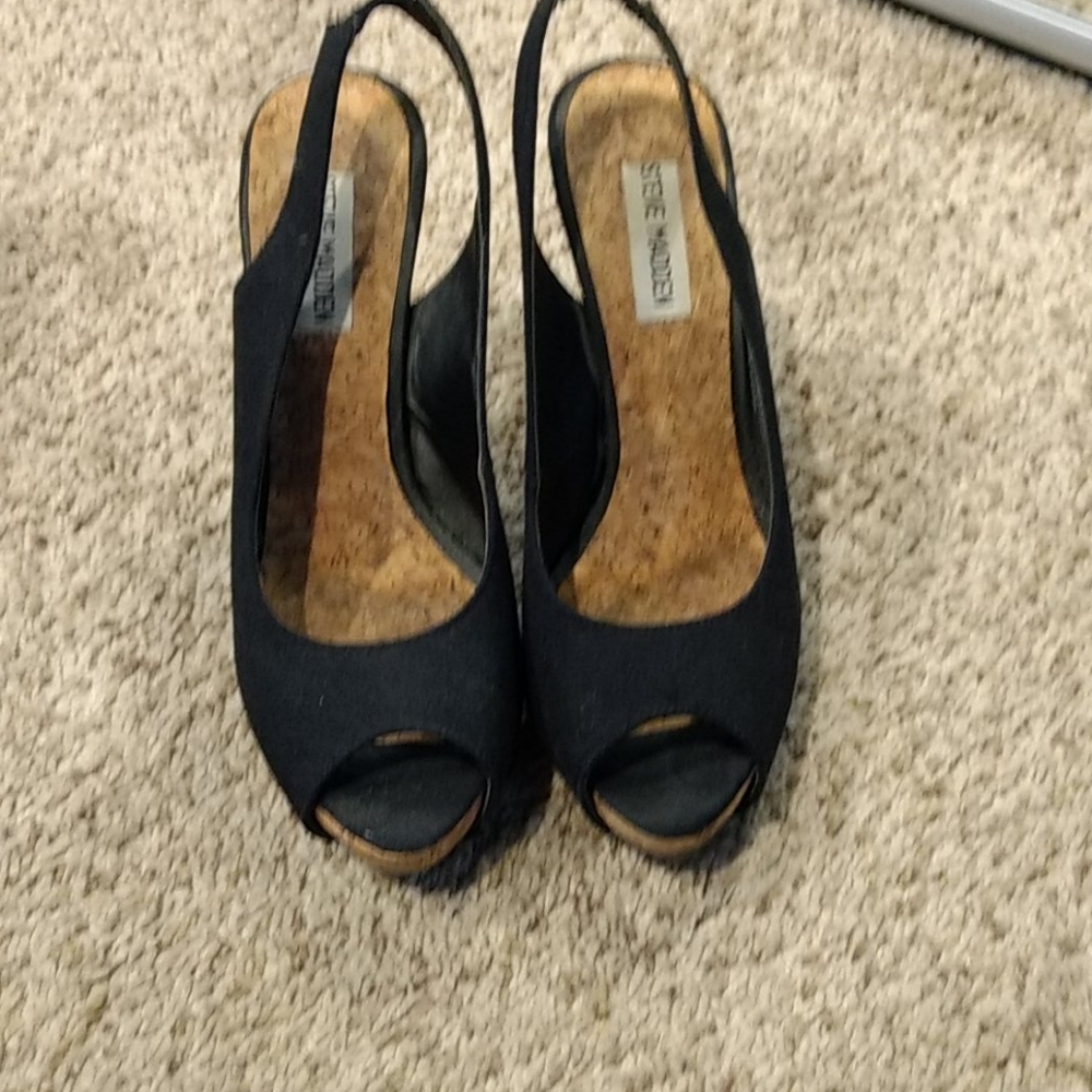 Black sling back high heels shoes